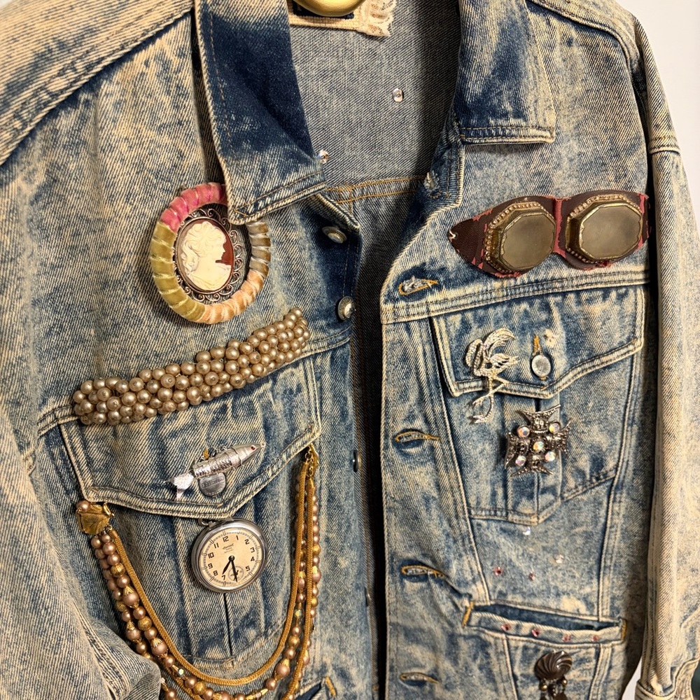 Legends & Fables Upcycled‎ Steampunk Denim Jacket w/ Vintage Watch Size L - Picture 4 of 16
